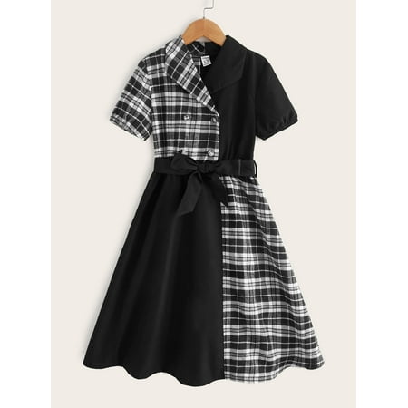 Short Sleeve Girls Plaid Colorblock Graphic Double Button Belted Dress Shirt S221904X Black and White 7Y(48IN)
Short Sleeve Girls Plaid Colorblock Graphic Double Button Belted Dress Shirt S221904X Black and White 7Y(48IN)