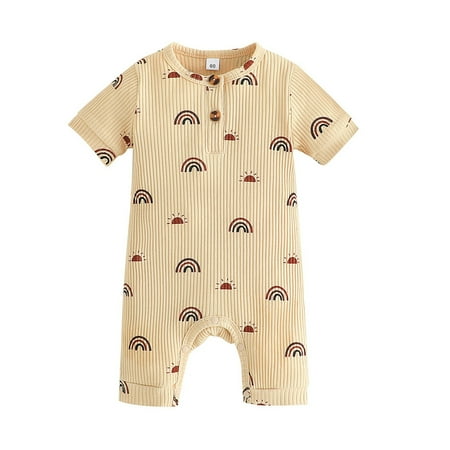 Lilhowcy Kids Girls Baby Toddler Bodysuits Short Sleeve Romper Rainbow Prints Ribbed Summer Bodysuits Yellow 80
Lilhowcy Kids Girls Baby Toddler Bodysuits Short Sleeve Romper Rainbow Prints Ribbed Summer Bodysuits Yellow 80