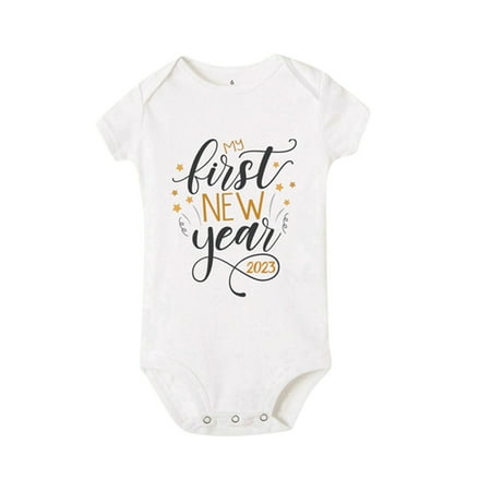 

QYZEU Clothes Gender Neutral New Clothes for Babies My First New Year Clothes Baby Boy Girl New Year Outfits Red Letter Print Shorts Sleeves Romper Jumpsuit Outfits