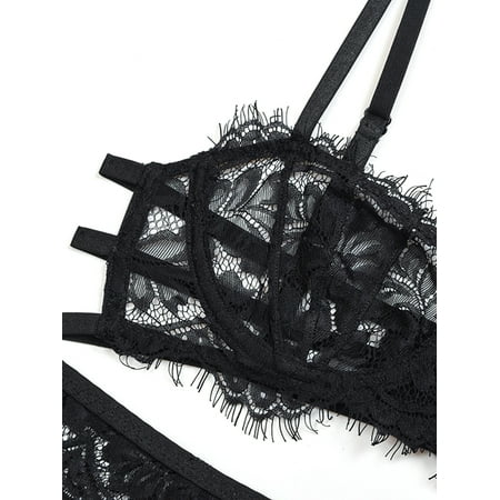 LEVEFORD Sexy Lingerie Set Eyelash Lace Bra with Straps + Thong + Garter Belt
LEVEFORD Sexy Lingerie Set Eyelash Lace Bra with Straps + Thong + Garter Belt