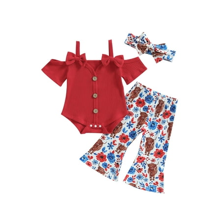 MissiMae Independence Day Baby Girls Outfit Summer Cold Shoulder Short Sleeves Button Romper and Elastic Flare Pants Headband
MissiMae Independence Day Baby Girls Outfit Summer Cold Shoulder Short Sleeves Button Romper and Elastic Flare Pants Headband