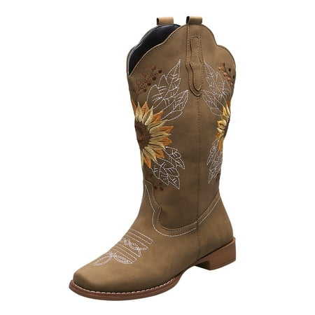 Women Walking Shoes Ladies Fashion Leather Sunflower Embroidered Square Toe Chunky Heel Mid Boots Mid-Calf Boots for Women PU Khaki
Women Walking Shoes Ladies Fashion Leather Sunflower Embroidered Square Toe Chunky Heel Mid Boots Mid-Calf Boots for Women PU Khaki