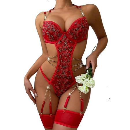 DYMADE Womens One Piece Lingerie Floral Lace Babydoll Bodysuit with Garter Belts
DYMADE Womens One Piece Lingerie Floral Lace Babydoll Bodysuit with Garter Belts
