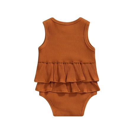 Frobukio Infant Newborn Baby Girls Ruffle Sleeveless Romper Solid Color Button V-neck Triangle Jumpsuits Bodysuit Brown 12-18 Months
Frobukio Infant Newborn Baby Girls Ruffle Sleeveless Romper Solid Color Button V-neck Triangle Jumpsuits Bodysuit Brown 12-18 Months