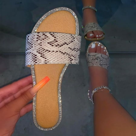 Binmer Womens Summer Flat Bottom Rhinestone Beach Sandals And Slippers