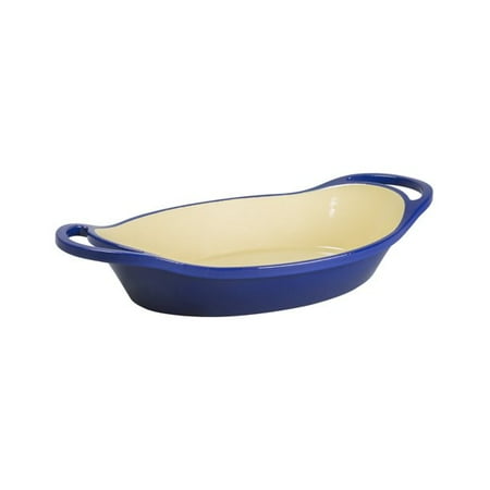 2 Quart Enameled Cast Iron Oval Casserole Blue