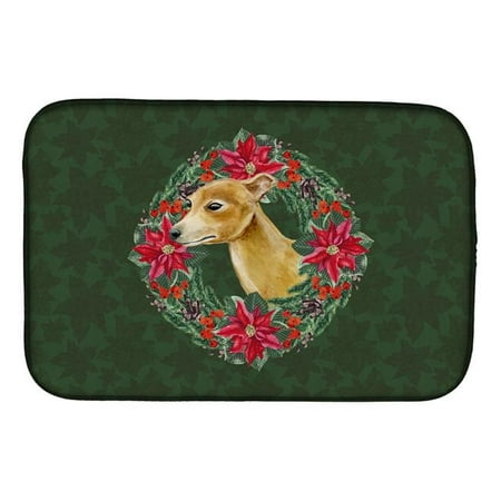 Italian Greyhound Poinsetta Wreath Dish Drying Mat
