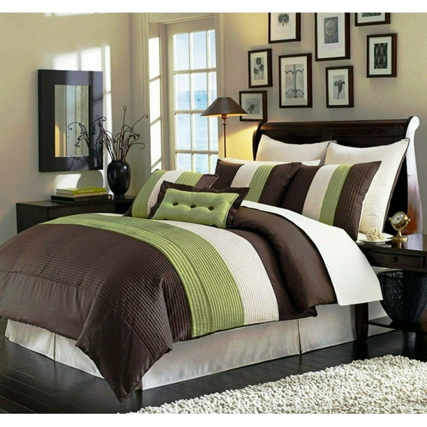 Chezmoi Collection Loft 8-Piece Luxury Pintuck Pleated Striped Comforter Set