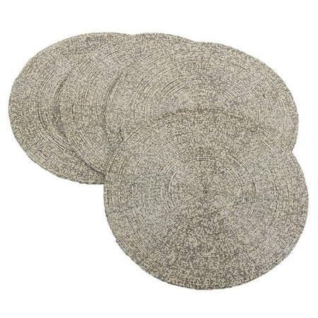 SARO Glass Beaded Design Elegant Glam Placemat Silver - Set of 4