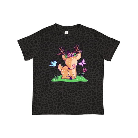 Inktastic Cute Baby Deer with Butterfly Bird and Flowers Gift Toddler Boy or Toddler Girl T-Shirt