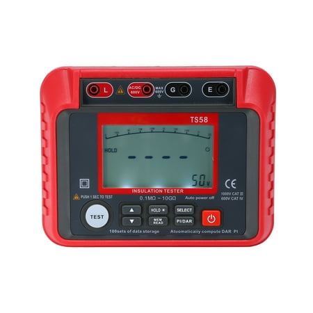 Ts58 Digital Insulation Resistance Tester 0.1Mω-10Gω Megohmmeter With Lcd Backlit Display Ac Dc 10-600V Maximum 2000 Counts Dar Pi Index Insulated Resistance Meter Kit With Zipper Bag
Ts58 Digital Insulation Resistance Tester 0.1Mω-10Gω Megohmmeter With Lcd Backlit Display Ac Dc 10-600V Maximum 2000 Counts Dar Pi Index Insulated Resistance Meter Kit With Zipper Bag