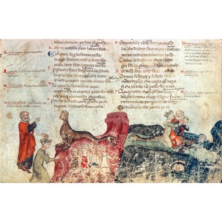 DanteS Purgatory Ngeryon Dante And Virgil Illumination From A Late 14Th Century Italian Ms Of The Divine Comedy Poster Print by Granger Collection