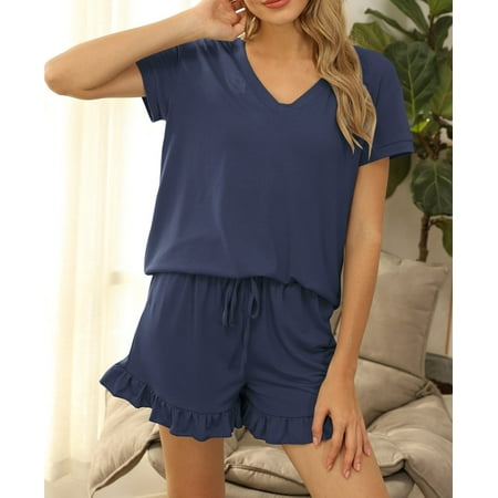 LAKIDAY Womens Pajama Sets Shorts Soft Lounge Sets Short Sleeve V Neck Set Sleepwear Top with Causal Shorts
LAKIDAY Womens Pajama Sets Shorts Soft Lounge Sets Short Sleeve V Neck Set Sleepwear Top with Causal Shorts