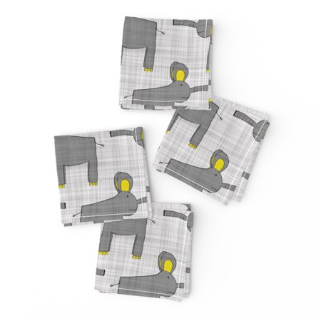 Cocktail Napkins Childlike Elephant Safari Yellow Hand Drawn Set of 4