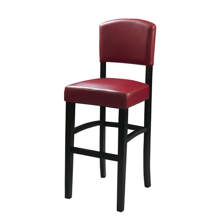 Wooden Counter Stool with Leatherette Seat and Backrest, Black and Red