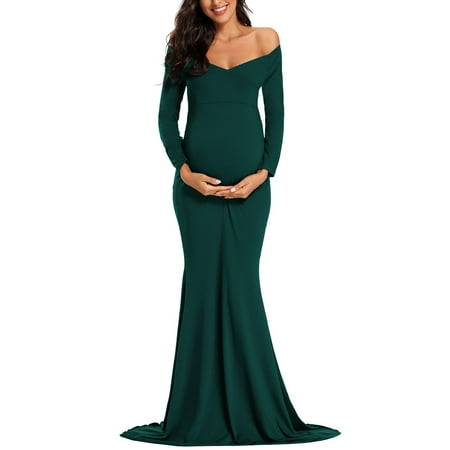 Ecavus Women s off Shoulder Maternity Dress for Photoshoot Hunterbr M