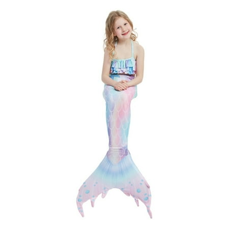 Gwiyeopda 3Pcs Mermaid Tail Bikini Set for Girls Cosplay Swimsuit Bathing Suits