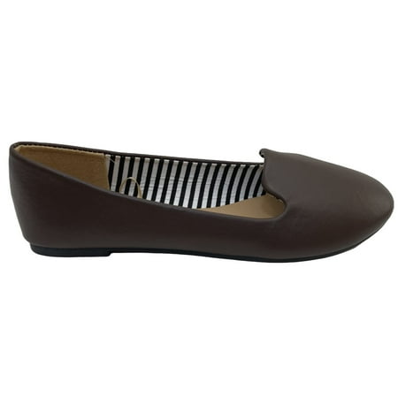 Womens Faux Suede Loafer Smoking Shoes Flats 4024 Brown PU 11