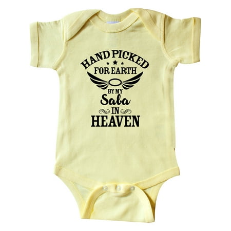 Inktastic Handpicked for Earth By My Saba in Heaven with Angel Wings Gift Baby Boy or Baby Girl Bodysuit
Inktastic Handpicked for Earth By My Saba in Heaven with Angel Wings Gift Baby Boy or Baby Girl Bodysuit