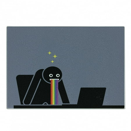 Funny Cutting Board Office Fun Amazed Man Puke Rainbow and Look at the Computer Cartoon Image Decorative Tempered Glass Cutting and Serving Board in 3 Sizes by Ambesonne 
Funny Cutting Board Office Fun Amazed Man Puke Rainbow and Look at the Computer Cartoon Image Decorative Tempered Glass Cutting and Serving Board in 3 Sizes by Ambesonne