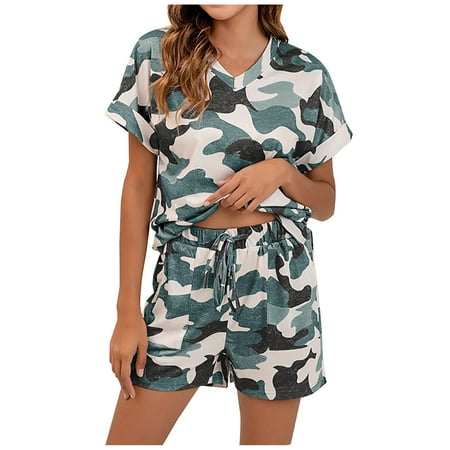 Womens Summer Pajamas Sets Short Sleeve V Neck T Shirts and High Waist Loose Shorts PJs Lounge Sets with Pockets
Womens Summer Pajamas Sets Short Sleeve V Neck T Shirts and High Waist Loose Shorts PJs Lounge Sets with Pockets