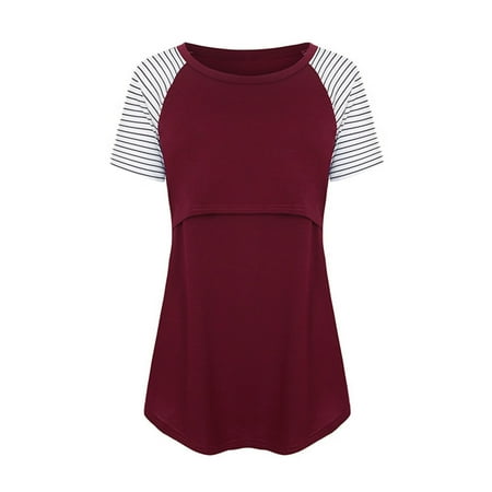 Maternity Tops Womens Maternity Short Sleeve Crew Neck Striped Printed Nursed Tops T Shirt For Breastfeeding Red L
Maternity Tops Womens Maternity Short Sleeve Crew Neck Striped Printed Nursed Tops T Shirt For Breastfeeding Red L