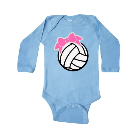 Inktastic Volleyball with Pink Bow Gift Baby Boy or Baby Girl Long Sleeve Bodysuit