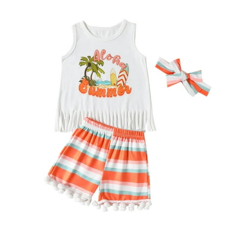 ASFGIMUJ Toddler Girls Sleeveless Letter Printed Tassels T Shirt Tops Vest Striped Shorts Headbands Outfits Size 18 Months-24 Months
ASFGIMUJ Toddler Girls Sleeveless Letter Printed Tassels T Shirt Tops Vest Striped Shorts Headbands Outfits Size 18 Months-24 Months