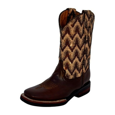 Ferrini Western Boots Girls Kids Block Square Toe Block Mocha 71293-14