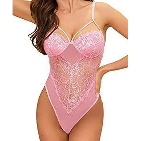 Sexy Lace Lingerie Teddy V-Neck Bodysuit Mesh Hot Ladies Underwear