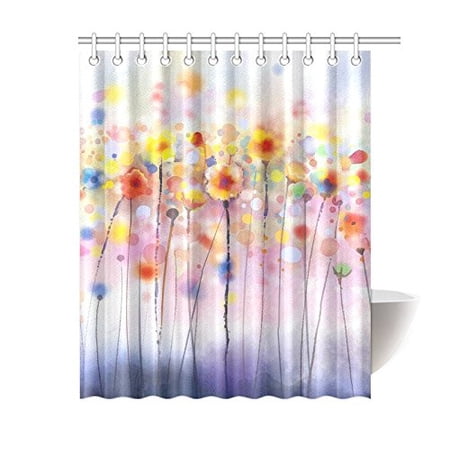 ARTJIA Watercolor Floral Painting Shower Curtain, Red Poppies Flower Polyester Fabric Shower Curtain Bathroom Sets with Hooks 60x72 Inches