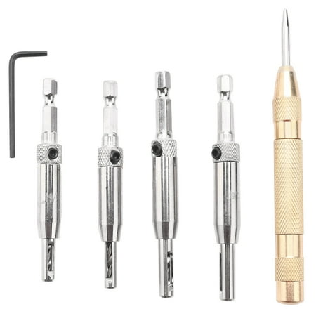 4pcs Self Centering Hinge Drill Bits Set 1/4inch Hex screw sizes 5/64 inch 7/64 inch 9/64 inch 11/64 inch for Door Cabinet + 1pcs Automatic Center Punch
4pcs Self Centering Hinge Drill Bits Set 1/4inch Hex screw sizes 5/64 inch 7/64 inch 9/64 inch 11/64 inch for Door Cabinet + 1pcs Automatic Center Punch