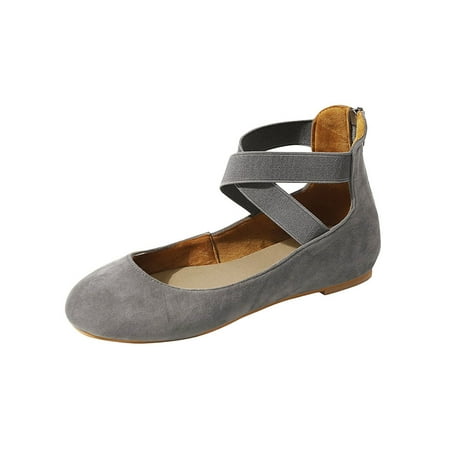 Gomelly Ladies Casual Shoe Comfort Flats Zip Up Flat Shoes Anti-Slip Mary Jane Women s Women Gray 6.5