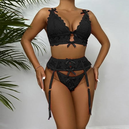 Women Sexy Underwear Lace Flowers Lingerie Bra G-String Set Sleepwear Nightwear