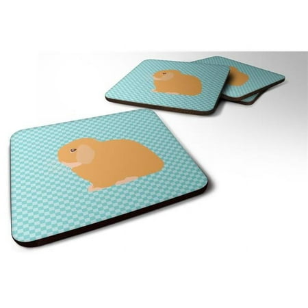 Holland Lop Rabbit Blue Check Foam Coaster - Set of 4