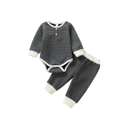 Fall Winter Baby Boy Girl Rompers Pants Set Solid Color Plaid Long Sleeve Crew Neck Jumpsuit and Casual Pants Warm Outfit
Fall Winter Baby Boy Girl Rompers Pants Set Solid Color Plaid Long Sleeve Crew Neck Jumpsuit and Casual Pants Warm Outfit