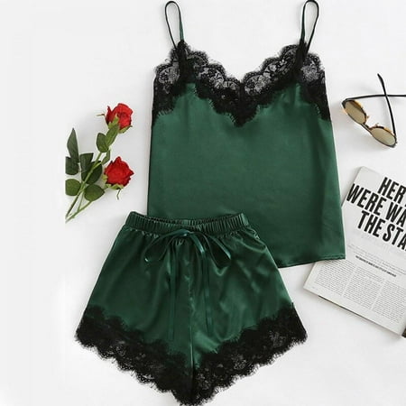 Clearance Sale!Spaghetti Strap Lace Satin Cami Top and Shorts Pajama Set Womens Sleepwear Pajama Set Green S
Clearance Sale!Spaghetti Strap Lace Satin Cami Top and Shorts Pajama Set Womens Sleepwear Pajama Set Green S