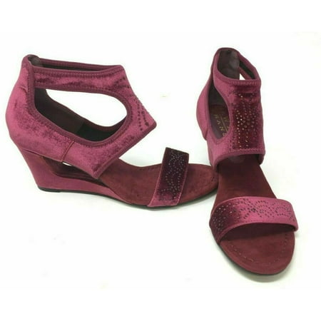 New York Transit Natural Pretty Wedge Sandals Wine Size 10 M