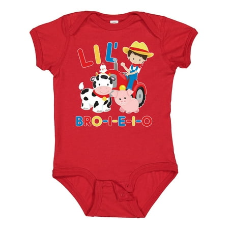 Inktastic Farmer Tractor EIEIO Little Bro Gift Baby Boy Bodysuit