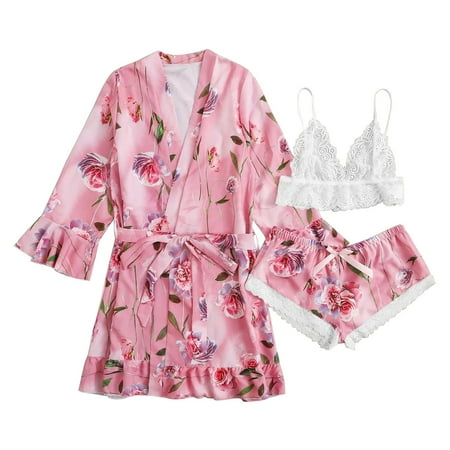 BIZIZA Womens Sleepwear Soft Loungewear 3 Piece PJ Sets with Robe Cami Top and Shorts Nightwear Pajama Set Hot Pink L
BIZIZA Womens Sleepwear Soft Loungewear 3 Piece PJ Sets with Robe Cami Top and Shorts Nightwear Pajama Set Hot Pink L
