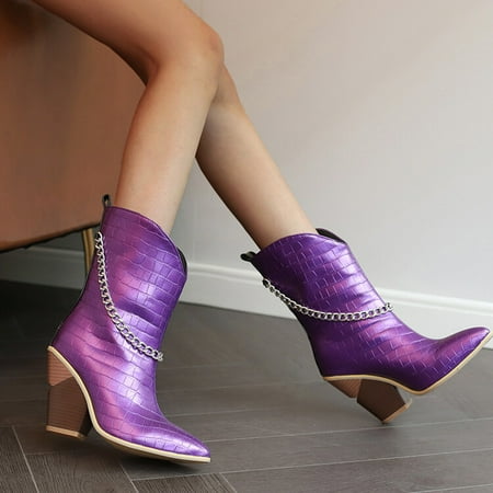 YOUSNH Ladies Fashion Leather Metal Chain Decoration Pointed Thick High Heel Short Boots Womens Boots Purple 8.5
YOUSNH Ladies Fashion Leather Metal Chain Decoration Pointed Thick High Heel Short Boots Womens Boots Purple 8.5