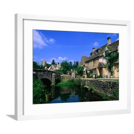 Historic Bridge and Riverfront Houses, Castle Combe, United Kingdom Framed Print Wall Art By John Banagan