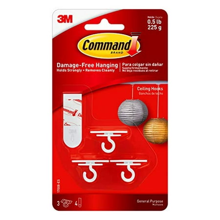 Command Ceiling Hooks 4-Foam Strips Pack 4 Packs Total Damage-Free