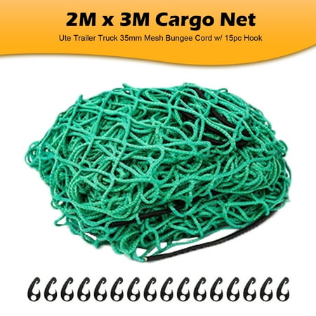 Cargo Net 2m x 3m 35mm Square Mesh Bungee Cord with 15 Hook For Ute Trailer