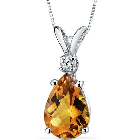 Peora 1.50 Carat T.G.W. Pear-Cut Citrine and Diamond Accent 14kt White Gold Pendant, 18