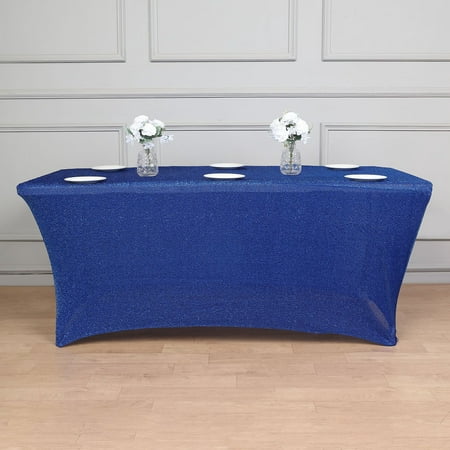 

Efavormart 6ft Metallic Royal Blue Glitter Rectangular Spandex Fitted Table Cover Stretch Fit Tablecloth