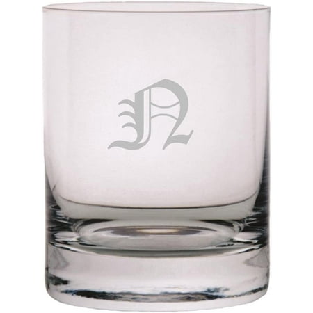Old English Etched Monogram 11oz StolzleNew York Crystal Rocks Glass Letter N