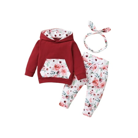 aturustex Infant Baby Girls 3 Pcs Outfits Long Sleeve Big Pockets Hoodies + Floral Print Long Pants + Headband Set
aturustex Infant Baby Girls 3 Pcs Outfits Long Sleeve Big Pockets Hoodies + Floral Print Long Pants + Headband Set