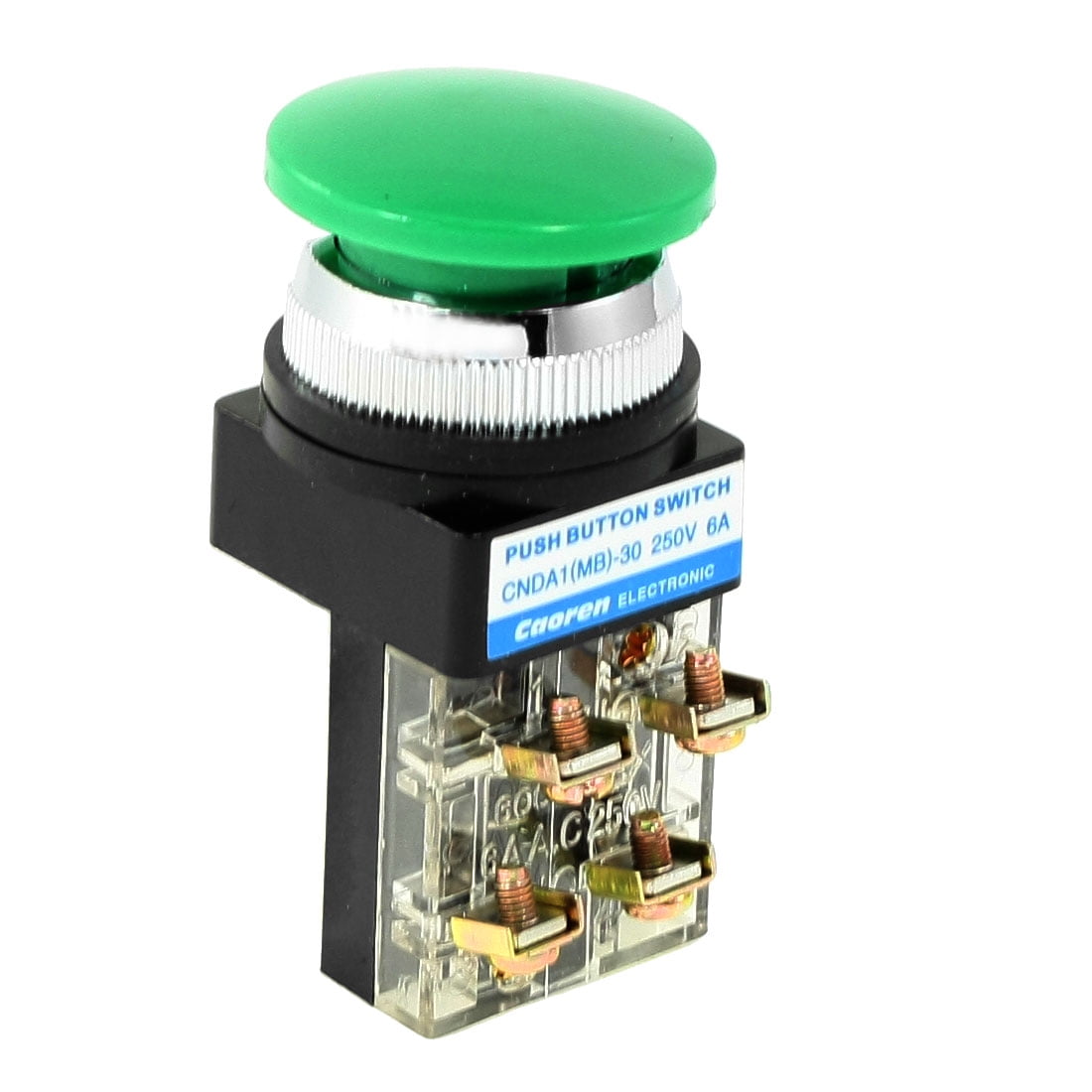 AC 250V 6A 1NO 1NC DPST Momentary Green Mushroom Head Push Button