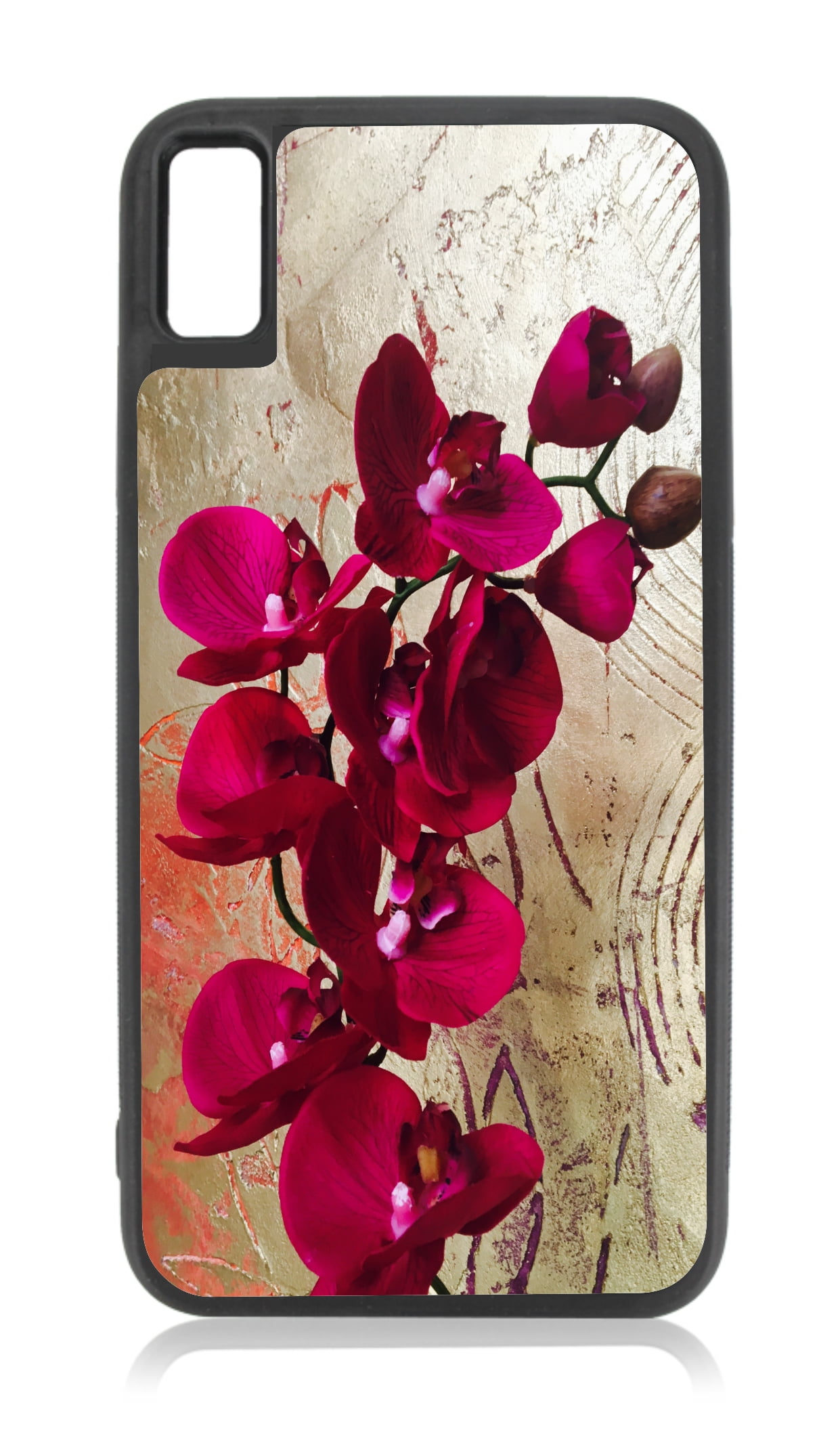 Pink Orchids Xr Flower Case Iphone Xr Floral Case Black Rubber